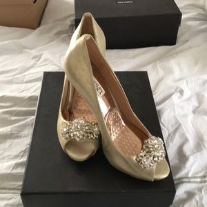 Gorgeous gold suede with embellishment heels